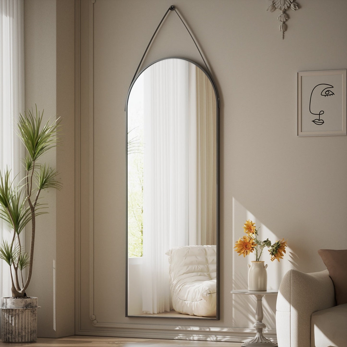 Miroir mural suspendu pleine longueur 48 x 16 avec sangle en cuir