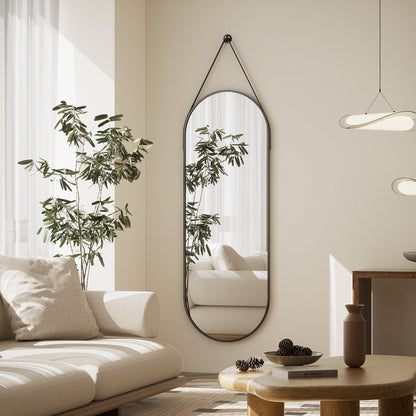 Miroir mural suspendu pleine longueur 48 x 16 avec sangle en cuir