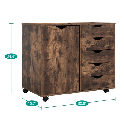 Commode de rangement en bois à 5 tiroirs avec roulettes - Meuble de rangement pour loisirs créatifs et maquillage pour dressing et chambre