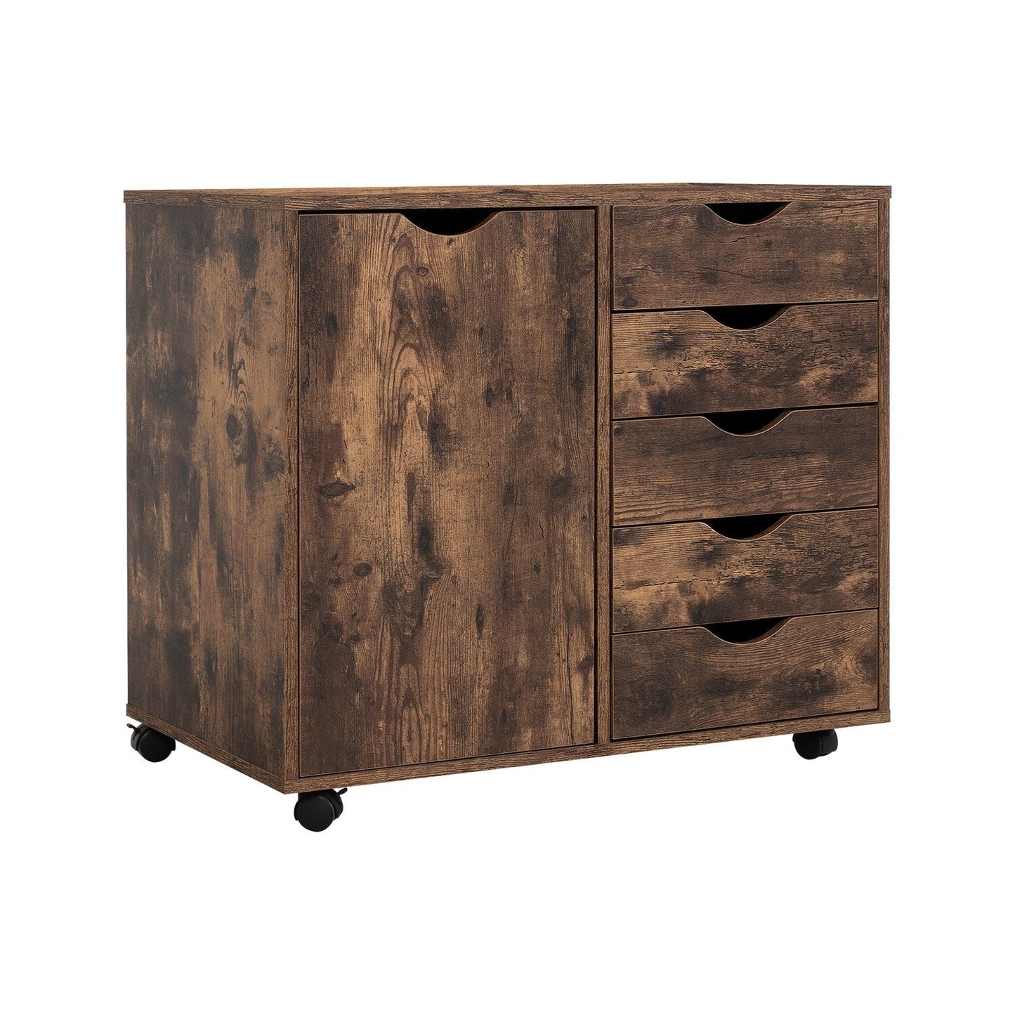 Commode de rangement en bois à 5 tiroirs avec roulettes - Meuble de rangement pour loisirs créatifs et maquillage pour dressing et chambre