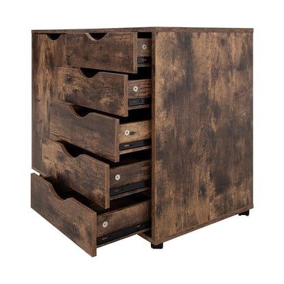 Commode de rangement en bois à 5 tiroirs avec roulettes - Meuble de rangement pour loisirs créatifs et maquillage pour dressing et chambre