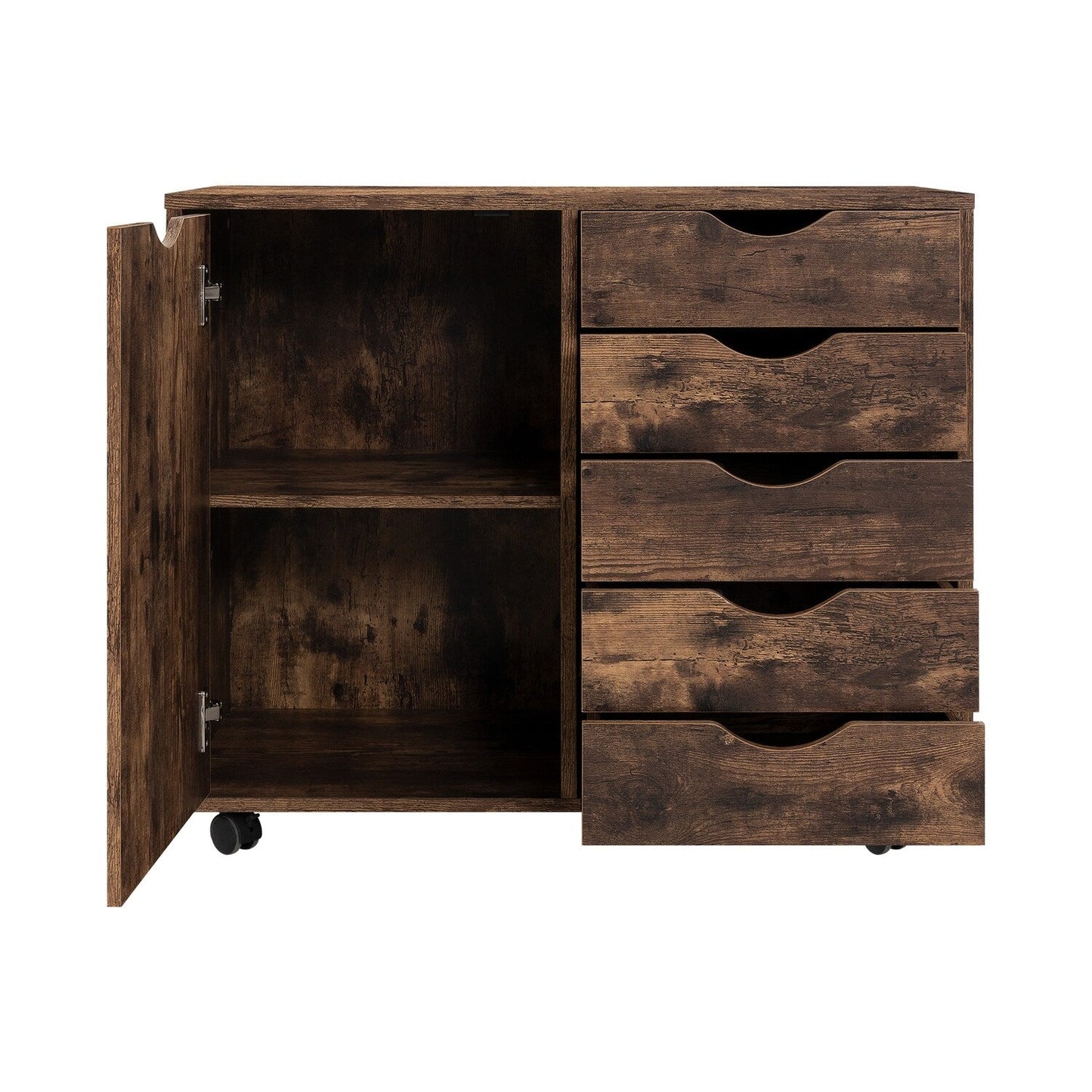 Commode de rangement en bois à 5 tiroirs avec roulettes - Meuble de rangement pour loisirs créatifs et maquillage pour dressing et chambre