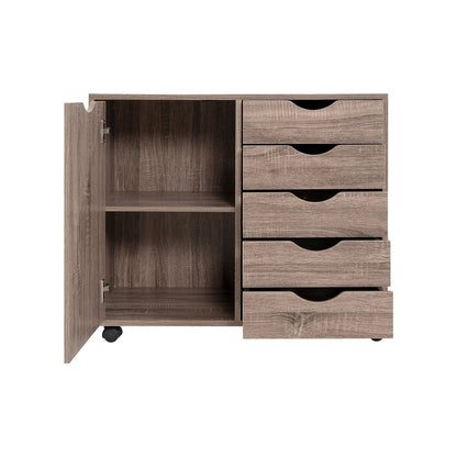 Commode de rangement en bois à 5 tiroirs avec roulettes - Meuble de rangement pour loisirs créatifs et maquillage pour dressing et chambre