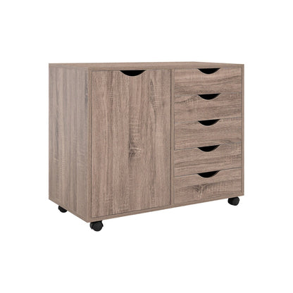 Commode de rangement en bois à 5 tiroirs avec roulettes - Meuble de rangement pour loisirs créatifs et maquillage pour dressing et chambre