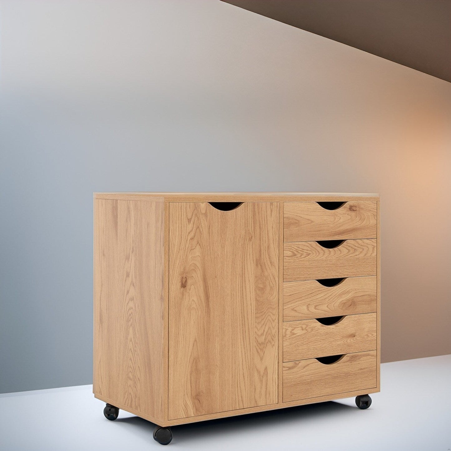 Commode de rangement en bois à 5 tiroirs avec roulettes - Meuble de rangement pour loisirs créatifs et maquillage pour dressing et chambre