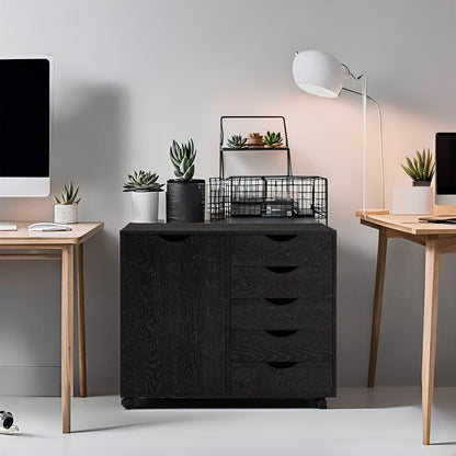 Commode de rangement en bois à 5 tiroirs avec roulettes - Meuble de rangement pour loisirs créatifs et maquillage pour dressing et chambre