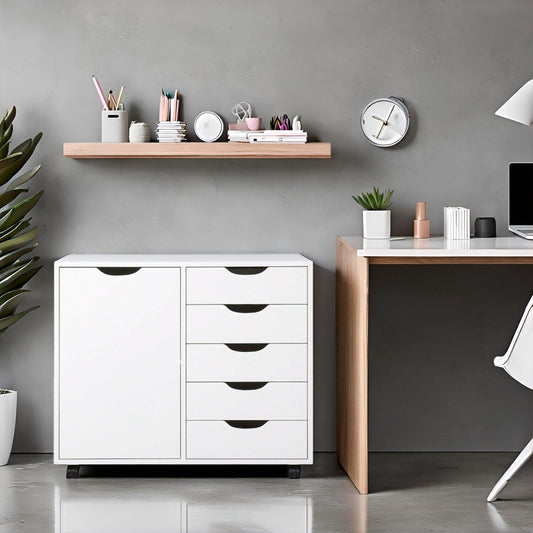 Commode de rangement en bois à 5 tiroirs avec roulettes - Meuble de rangement pour loisirs créatifs et maquillage pour dressing et chambre