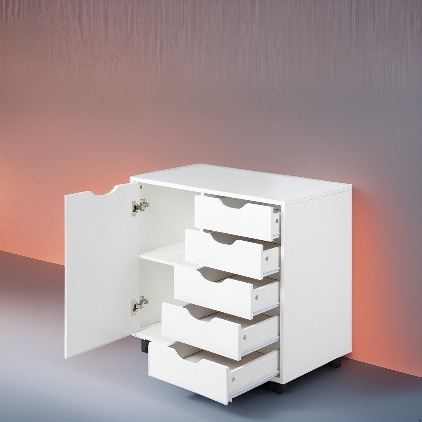 Commode de rangement en bois à 5 tiroirs avec roulettes - Meuble de rangement pour loisirs créatifs et maquillage pour dressing et chambre