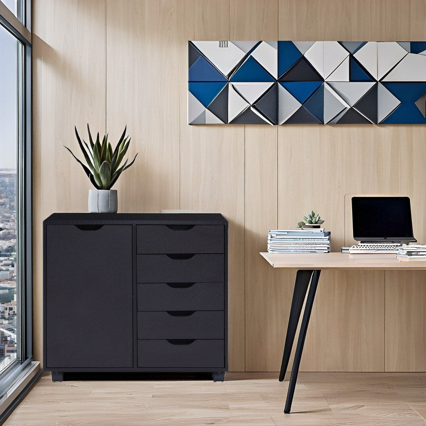 Commode de rangement en bois à 5 tiroirs avec roulettes - Meuble de rangement pour loisirs créatifs et maquillage pour dressing et chambre