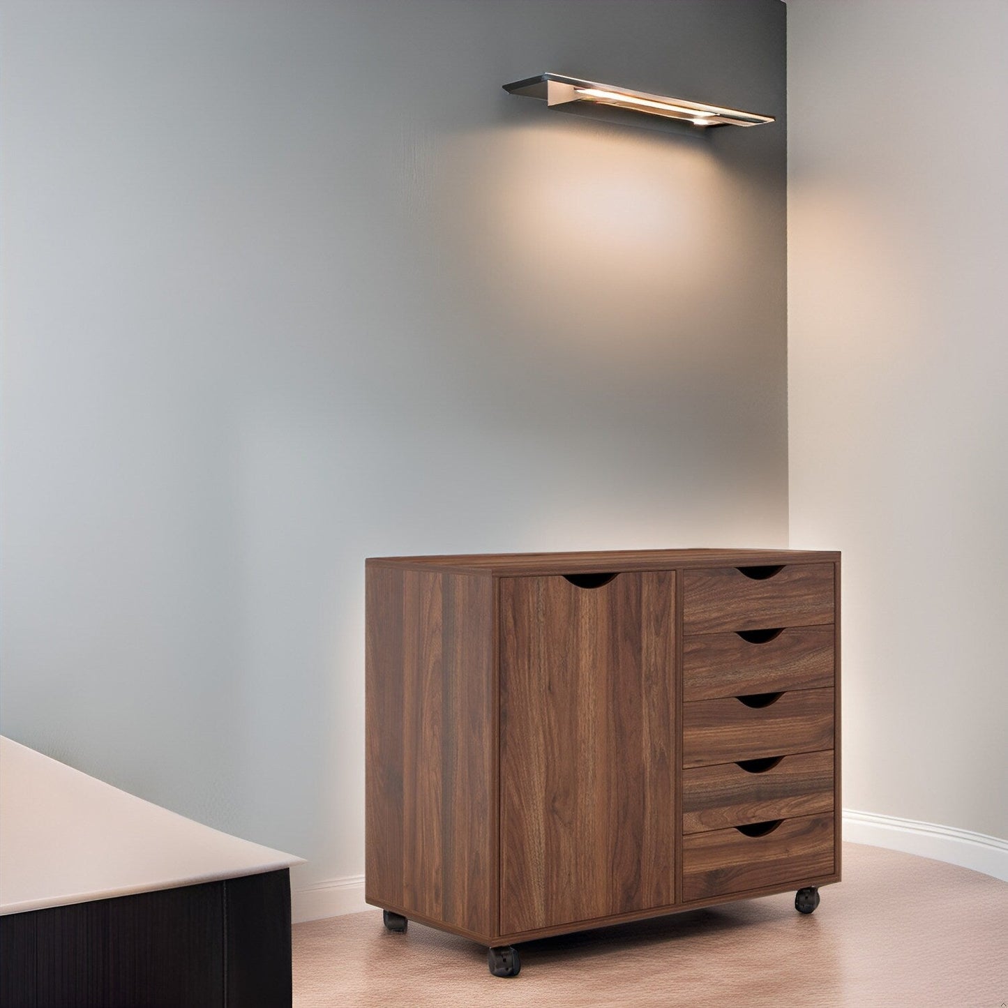 Commode de rangement en bois à 5 tiroirs avec roulettes - Meuble de rangement pour loisirs créatifs et maquillage pour dressing et chambre