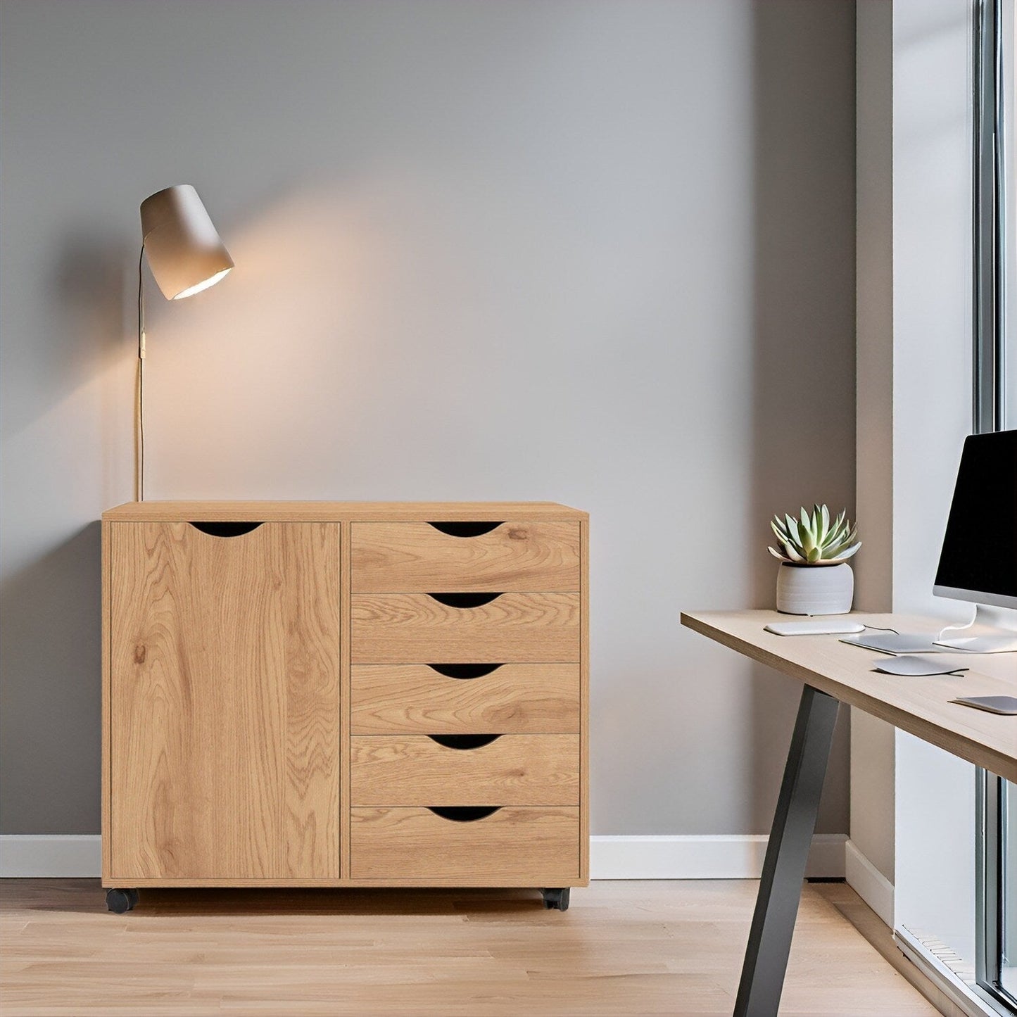 Commode de rangement en bois à 5 tiroirs avec roulettes - Meuble de rangement pour loisirs créatifs et maquillage pour dressing et chambre