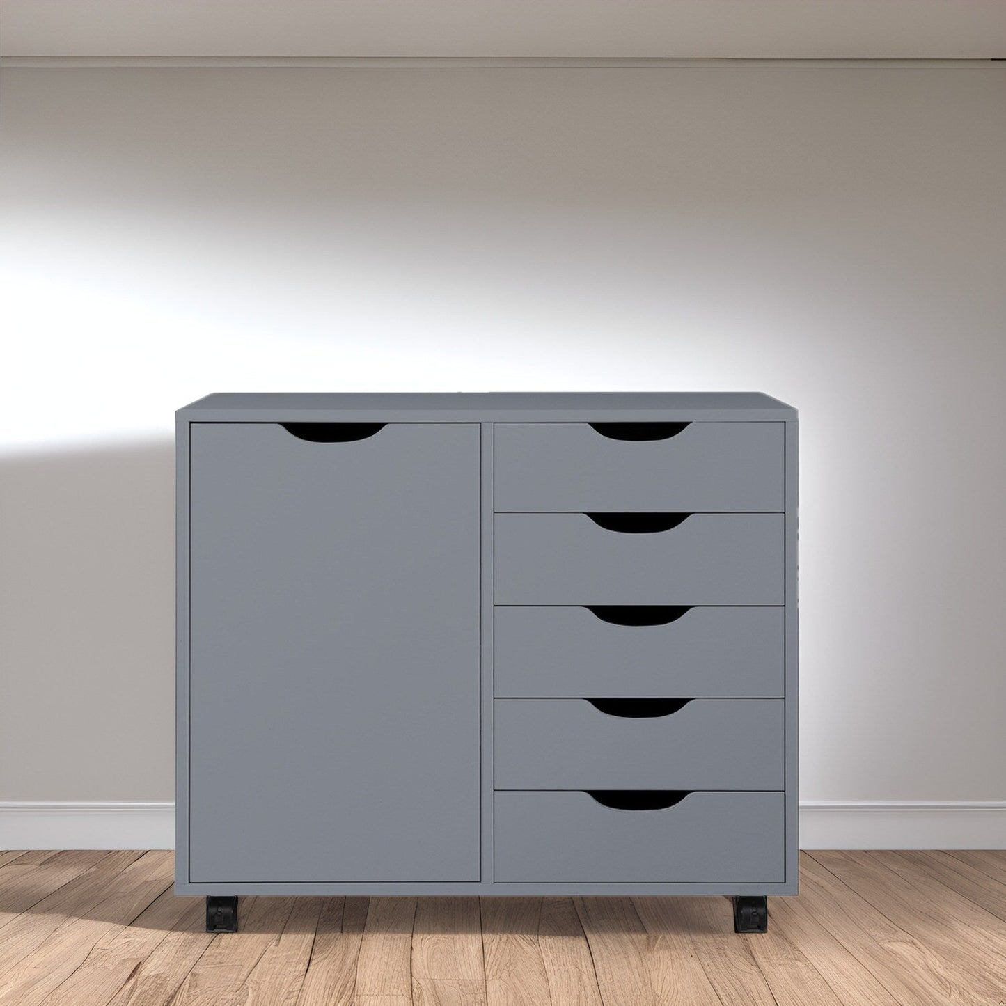 Commode de rangement en bois à 5 tiroirs avec roulettes - Meuble de rangement pour loisirs créatifs et maquillage pour dressing et chambre