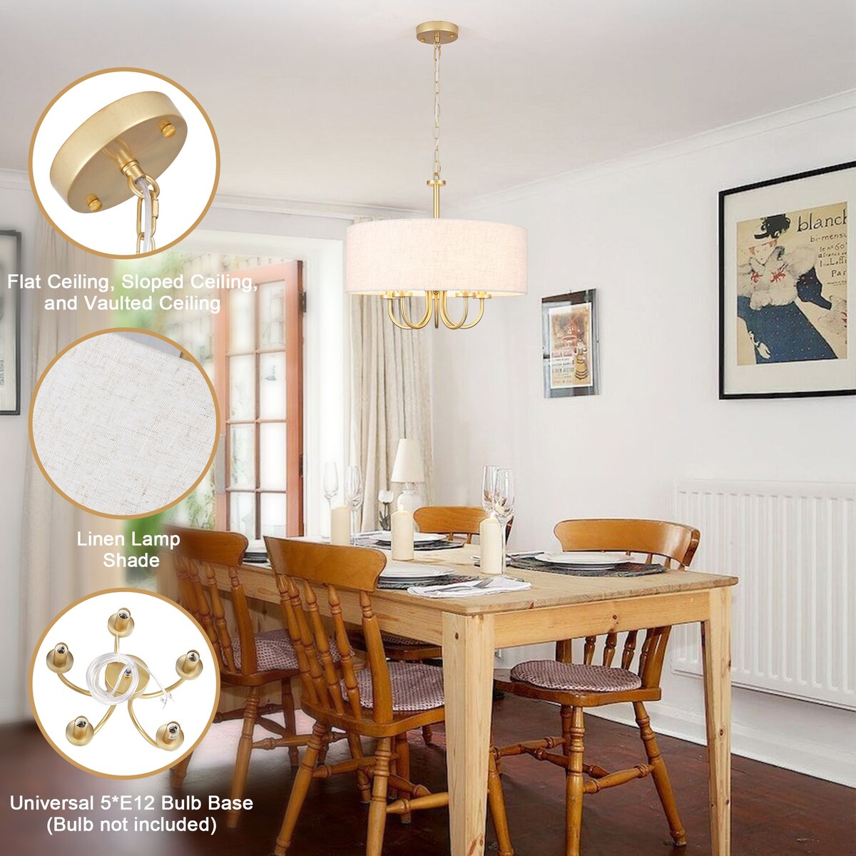 Plafonnier semi-encastré moderne à 5 lampes pour salle à manger, chambre à coucher, salon - N/A