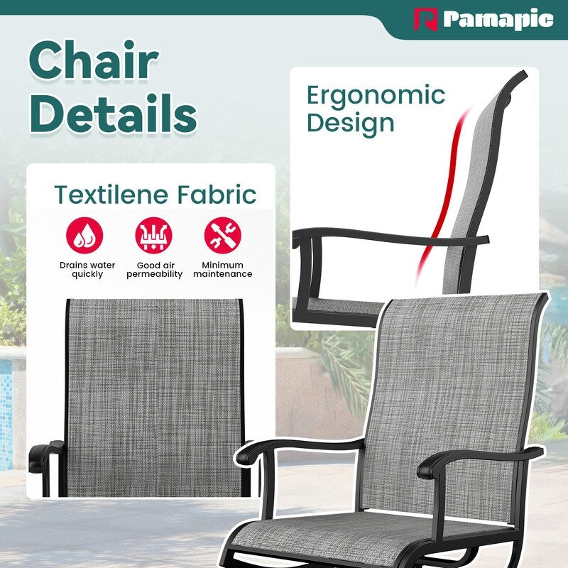 Ensemble de salle à manger d'extérieur en métal 5 pièces avec table carrée et chaises pivotantes en textilène