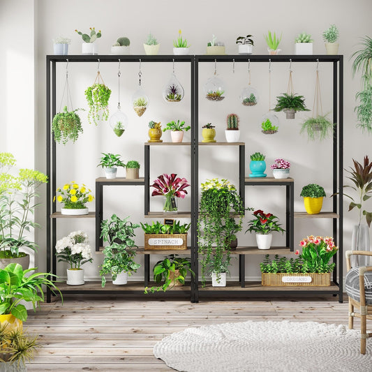 Étagère à plantes d'intérieur à 5 niveaux, hauteur 70,9 pouces, avec 10 crochets de suspension