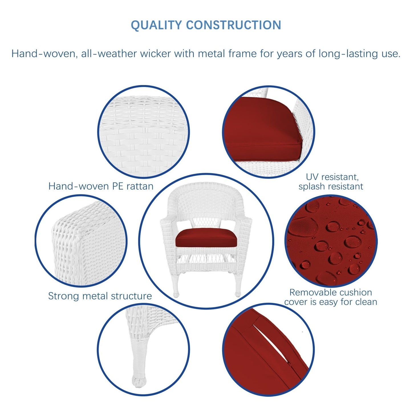 Ensemble de salle à manger en résine tressée blanche 5 pièces