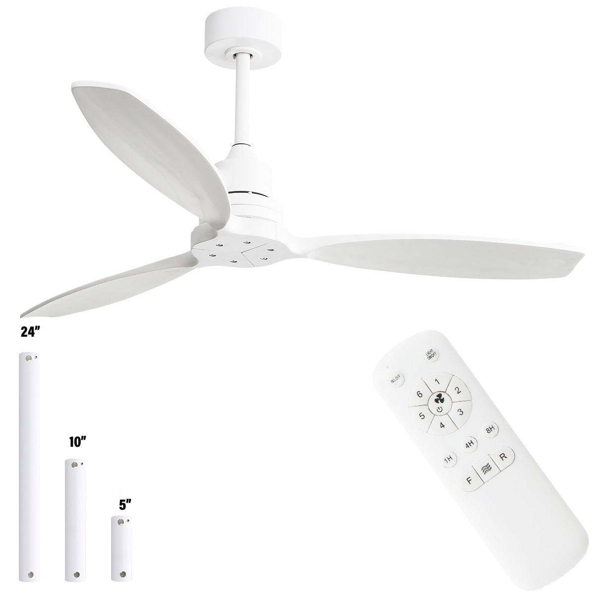 Ventilateur de plafond moderne en bois massif/ABS de 52 pouces avec télécommande (sans lumière), 6 vitesses de vent, flux d'air réversible