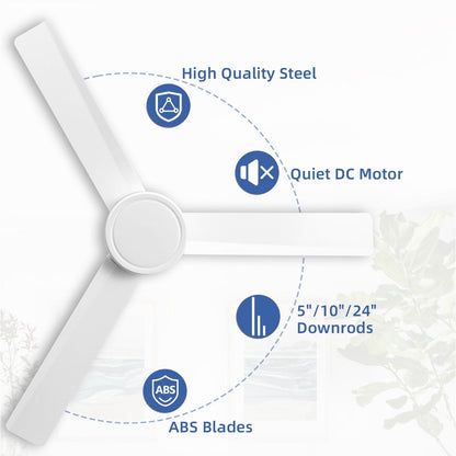 Ventilateur de plafond moderne en bois massif/ABS de 52 pouces avec télécommande (sans lumière), 6 vitesses de vent, flux d'air réversible