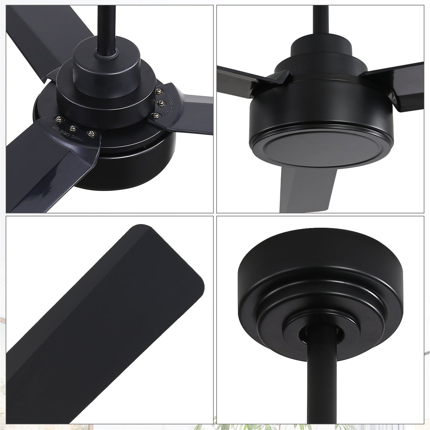 Ventilateur de plafond moderne en bois massif/ABS de 52 pouces avec télécommande (sans lumière), 6 vitesses de vent, flux d'air réversible