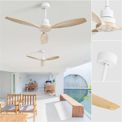 Ventilateur de plafond moderne en bois massif/ABS de 52 pouces avec télécommande (sans lumière), 6 vitesses de vent, flux d'air réversible