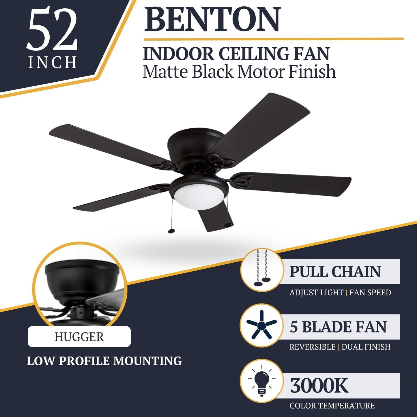 Ventilateur de plafond intérieur traditionnel Prominence Home Benton 52 avec éclairage LED et chaînettes