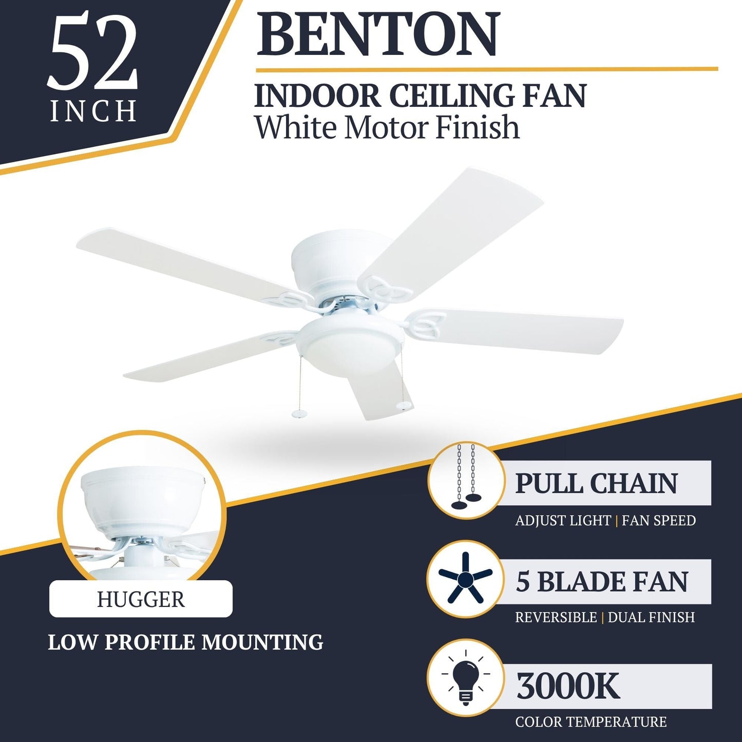 Ventilateur de plafond intérieur traditionnel Prominence Home Benton 52 avec éclairage LED et chaînettes