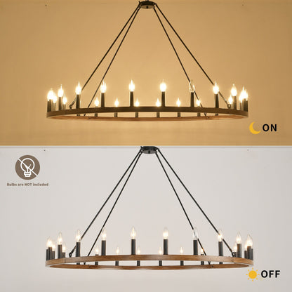 Lustre rond à 24 lumières en forme de roue de chariot de 54 pouces