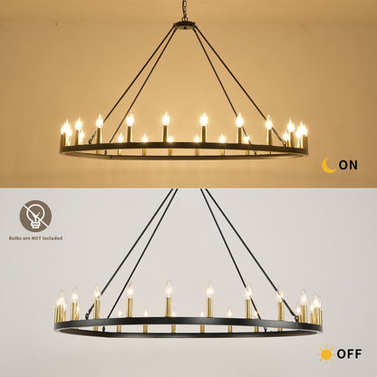 Lustre rond à 24 lumières en forme de roue de chariot de 54 pouces