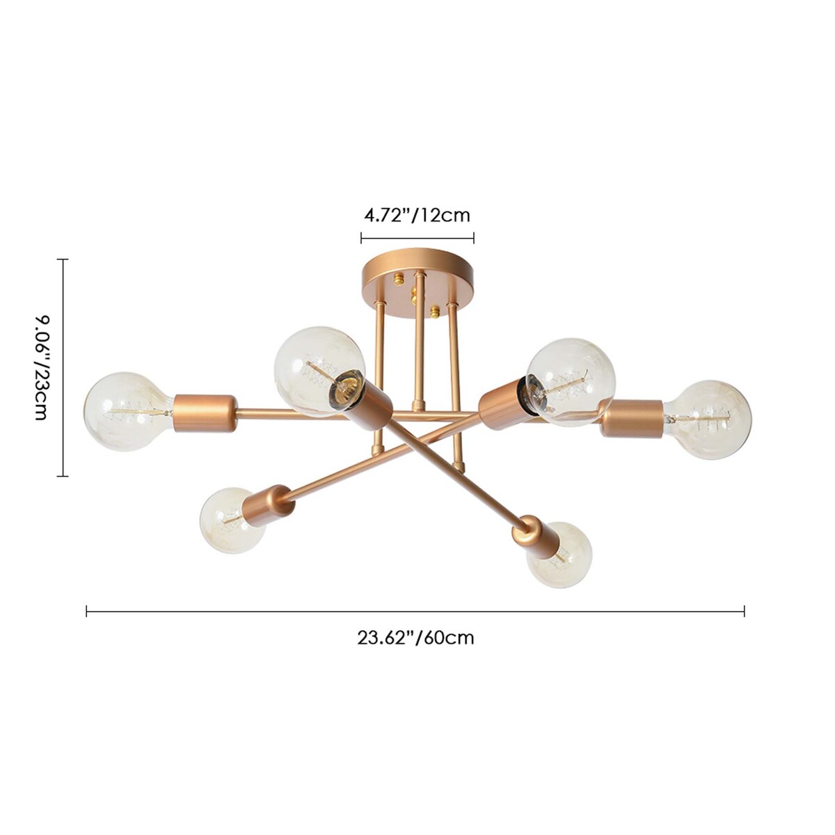 Plafonnier semi-encastré Sputnik moderne en métal, 60 cm (23,62 po), 60 cm (23,62 po).