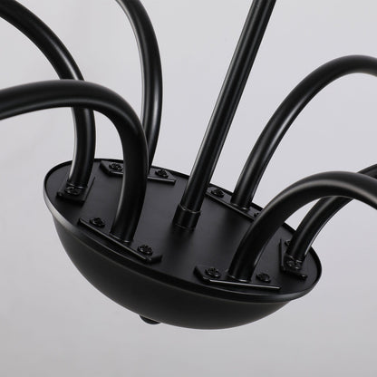 Lustre minimaliste à 6 lumières de 64 pouces, noir mat, or et chrome - N/A