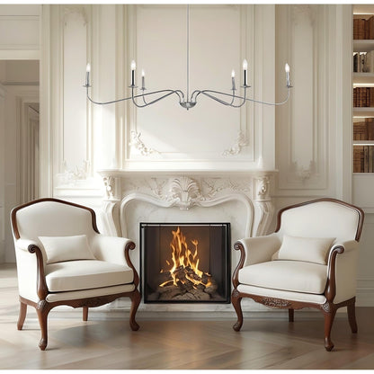 Lustre minimaliste à 6 lumières de 64 pouces, noir mat, or et chrome - N/A