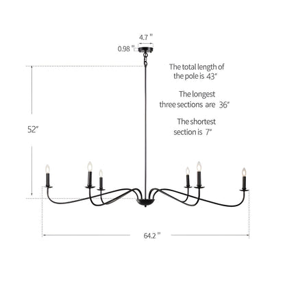 Lustre minimaliste français classique à 6 lumières avec éclairage de style bougie