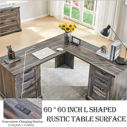 Bureau de direction en L de style ferme, bureau d'angle en bois, bureau d'ordinateur