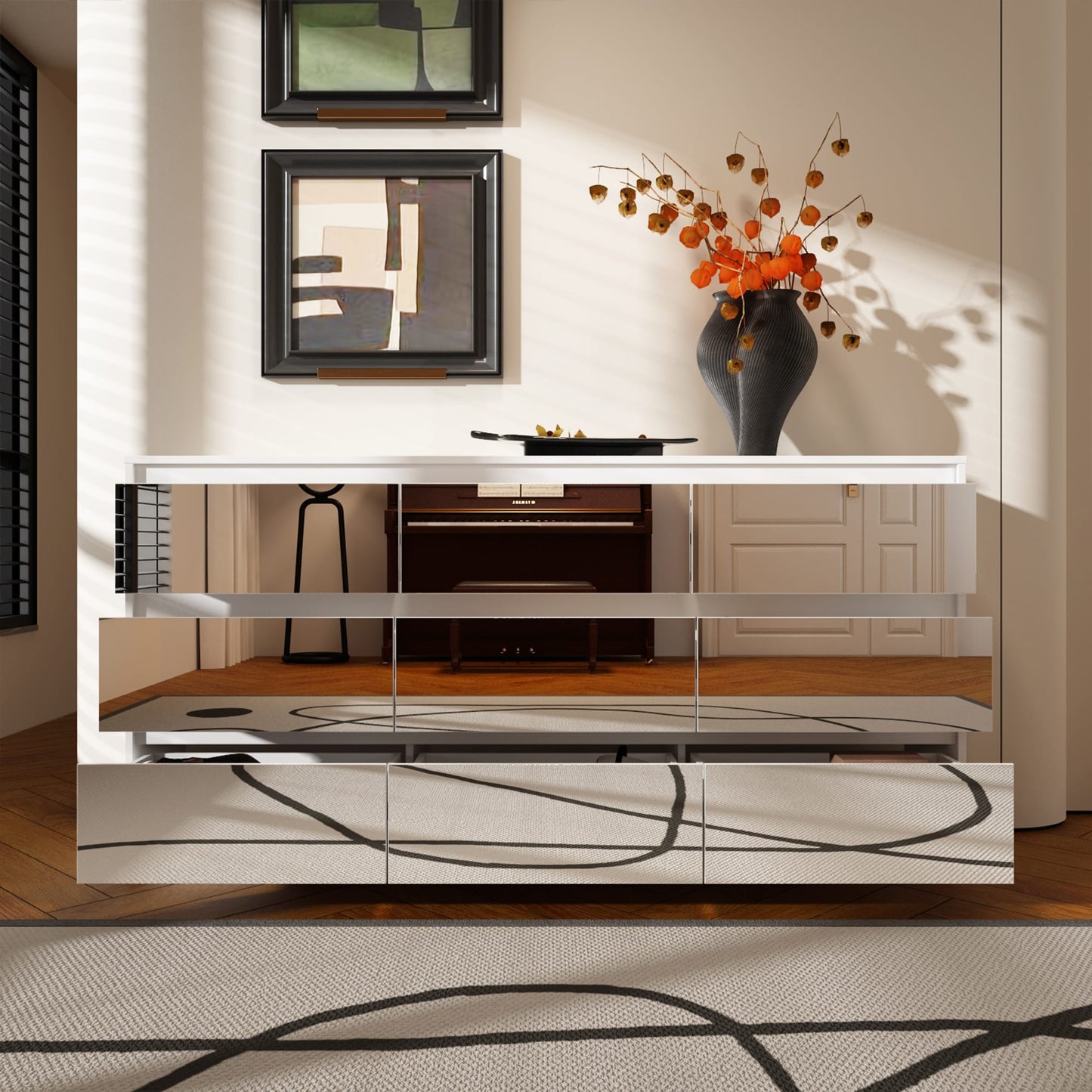 Commode d'appoint à 9 tiroirs 63W pour salon, chambre à coucher