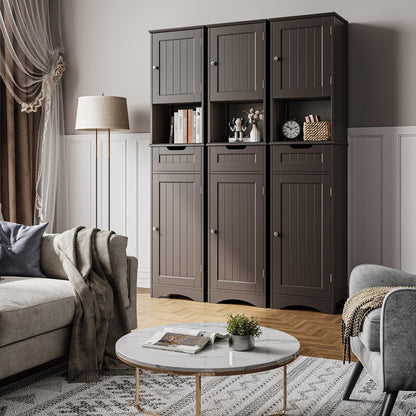 Armoire à linge étroite de salle de bain de 67 po de hauteur, meuble de rangement autoportant en bois massif à 5 niveaux