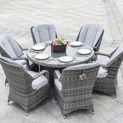 Ensemble de salle à manger rond en rotin et osier pour patio extérieur 7 pièces avec coussins par Moda Furnishings