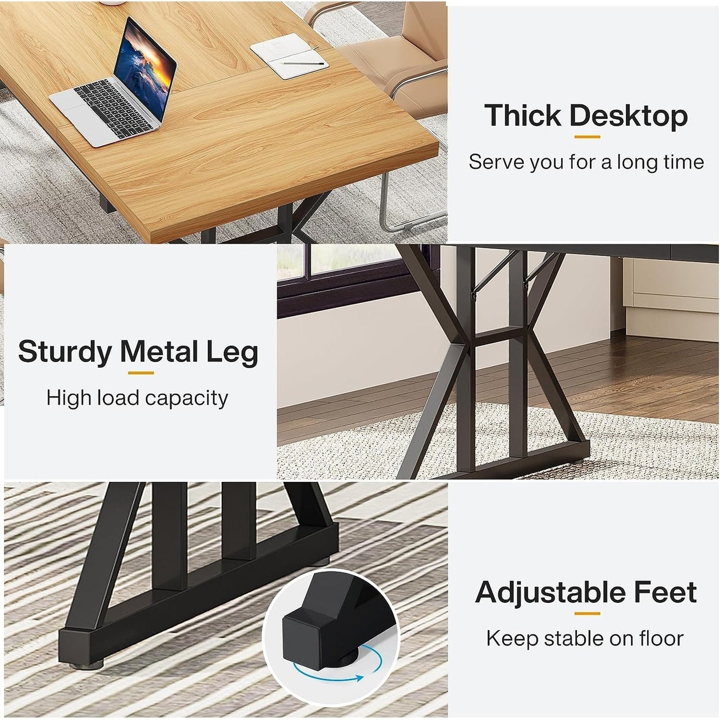 Bureau exécutif de 70,8 pouces, grand poste de travail informatique