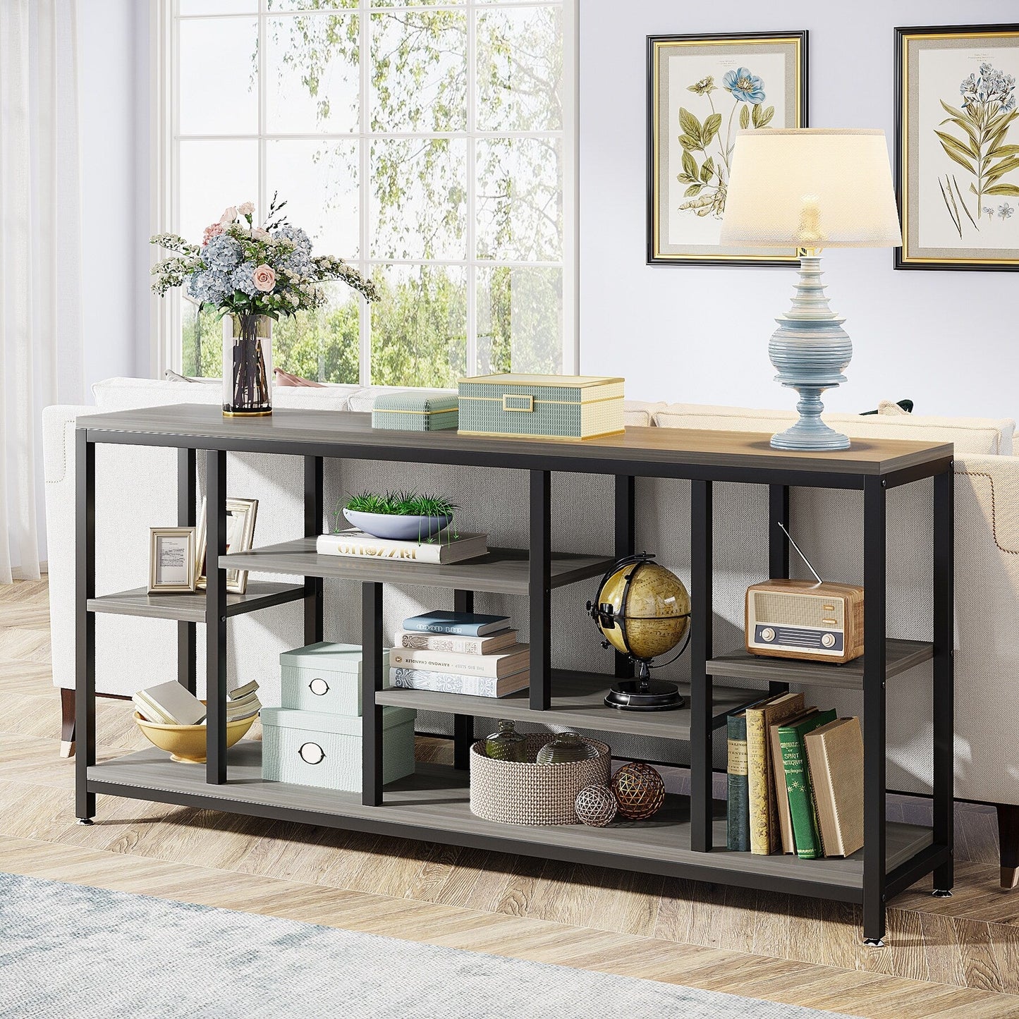 Console de canapé de 70,9 pouces avec rangement, table d'entrée à 3 niveaux pour couloir