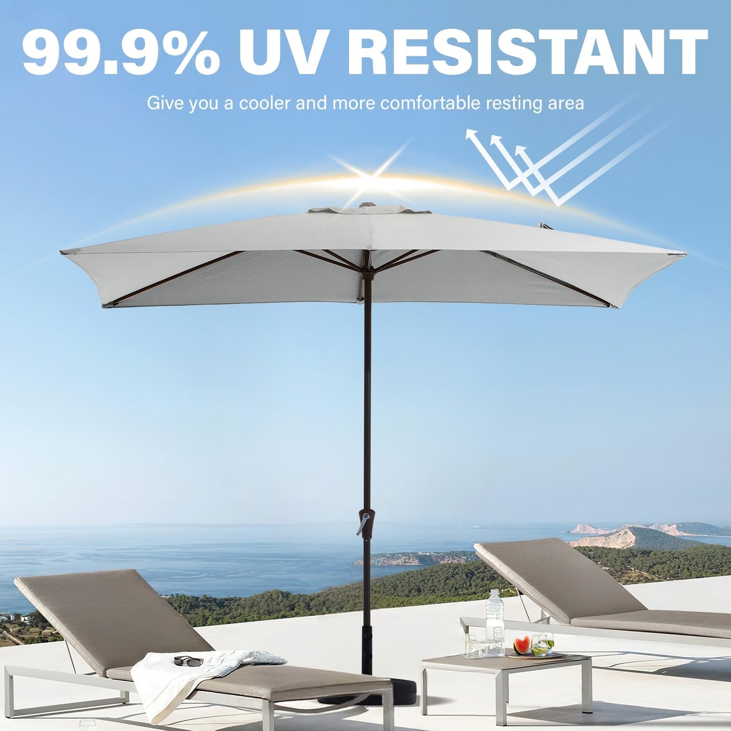 Parasol rectangulaire de terrasse 2,4 x 3 m avec manivelle et inclinaison, résistant aux UV