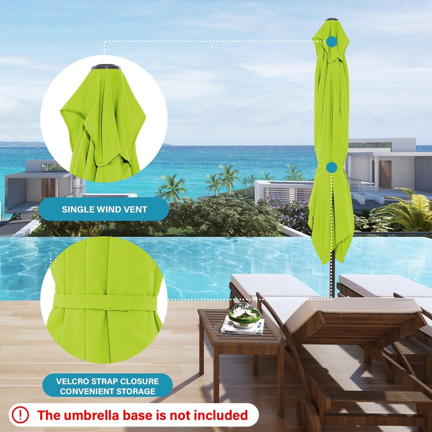 Parasol rectangulaire de terrasse 2,4 x 3 m avec manivelle et inclinaison, résistant aux UV