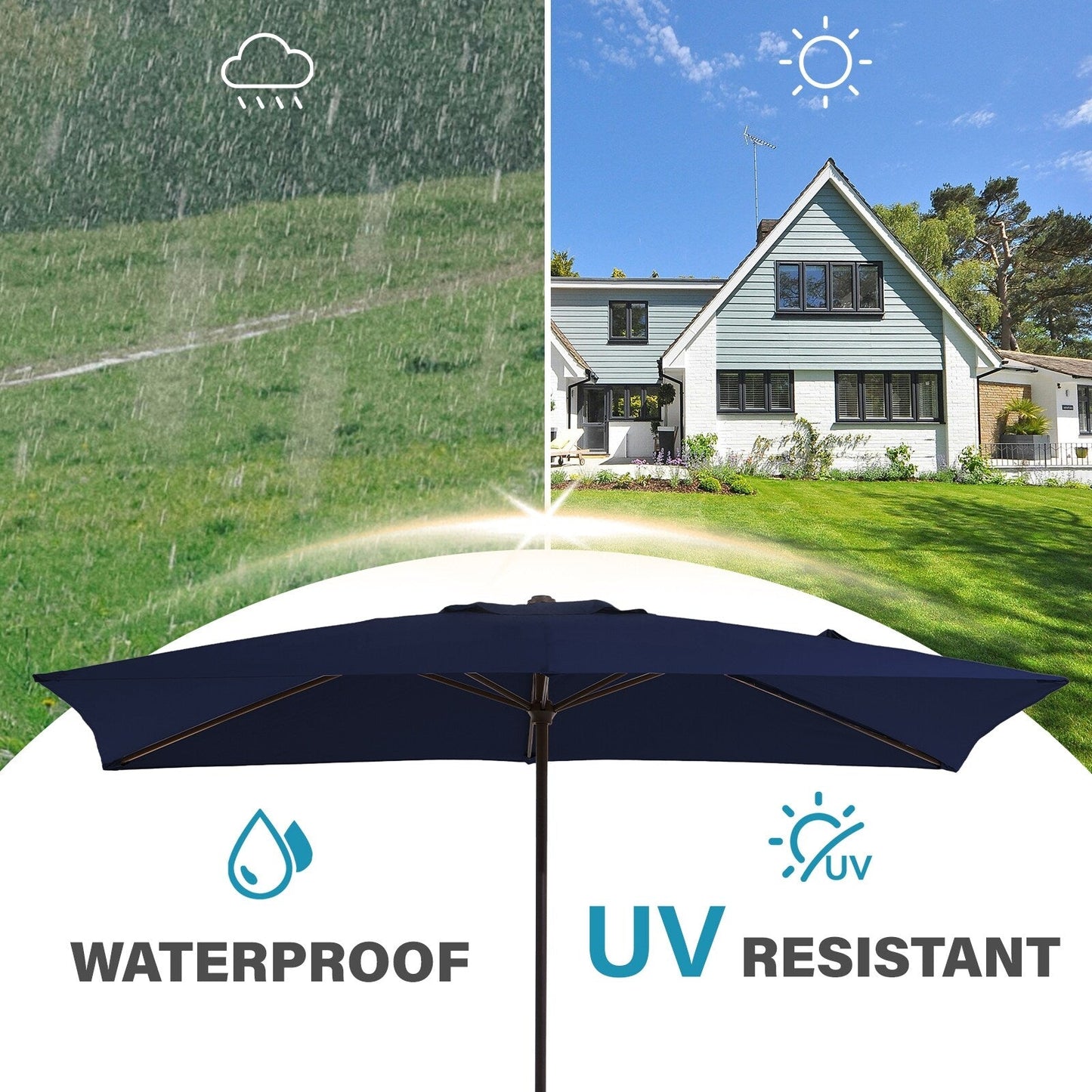 Parasol rectangulaire de terrasse 2,4 x 3 m avec manivelle et inclinaison, résistant aux UV