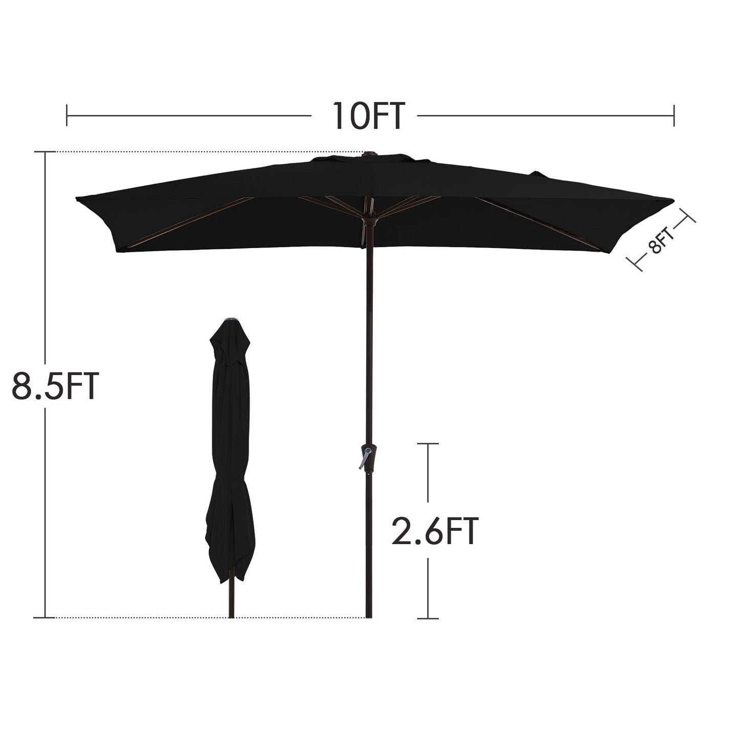 Parasol rectangulaire de terrasse 2,4 x 3 m avec manivelle et inclinaison, résistant aux UV