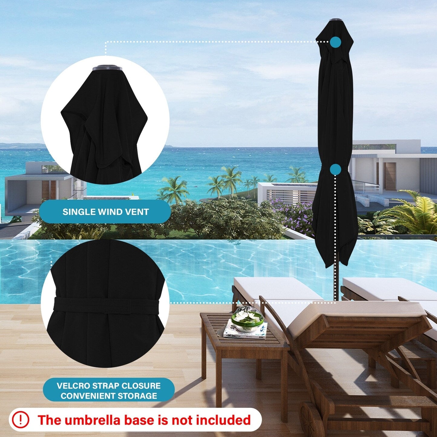 Parasol rectangulaire de terrasse 2,4 x 3 m avec manivelle et inclinaison, résistant aux UV