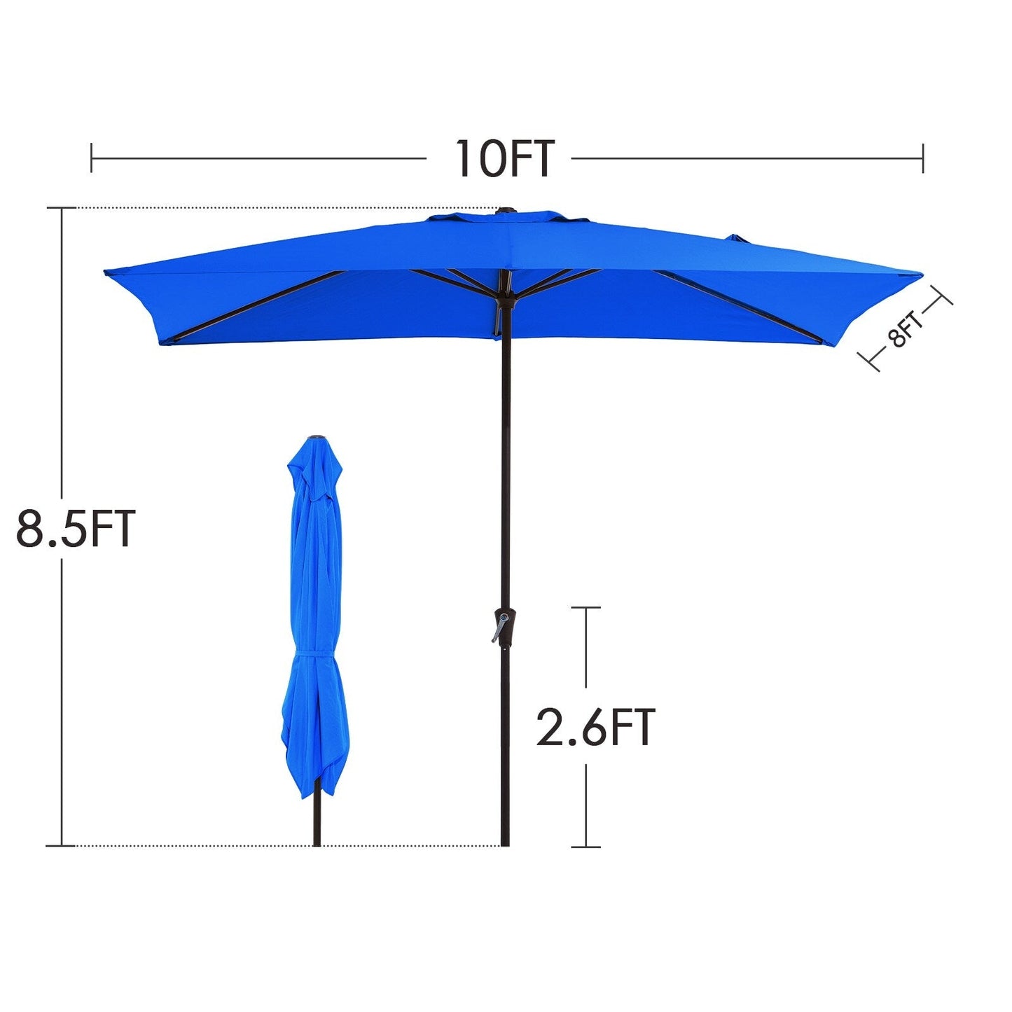 Parasol rectangulaire de terrasse 2,4 x 3 m avec manivelle et inclinaison, résistant aux UV