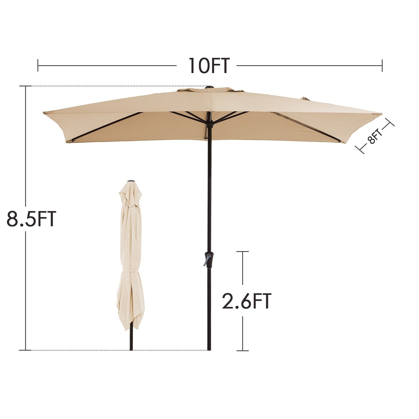 Parasol rectangulaire de terrasse 2,4 x 3 m avec manivelle et inclinaison, résistant aux UV
