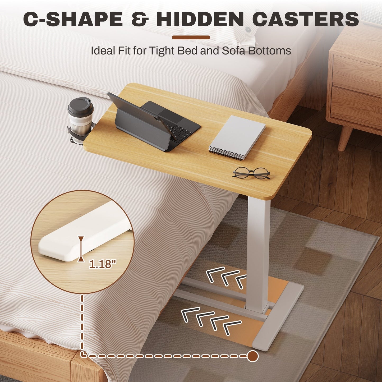 Table d'ordinateur portable mobile FunniHomi 28/32, réglable en hauteur, avec roulettes, blanc/noir, pour lit et canapé