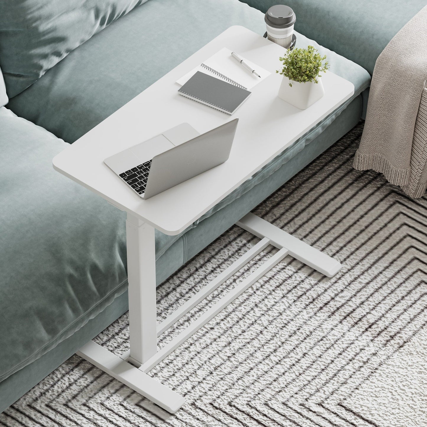 Table d'ordinateur portable mobile FunniHomi 28/32, réglable en hauteur, avec roulettes, blanc/noir, pour lit et canapé