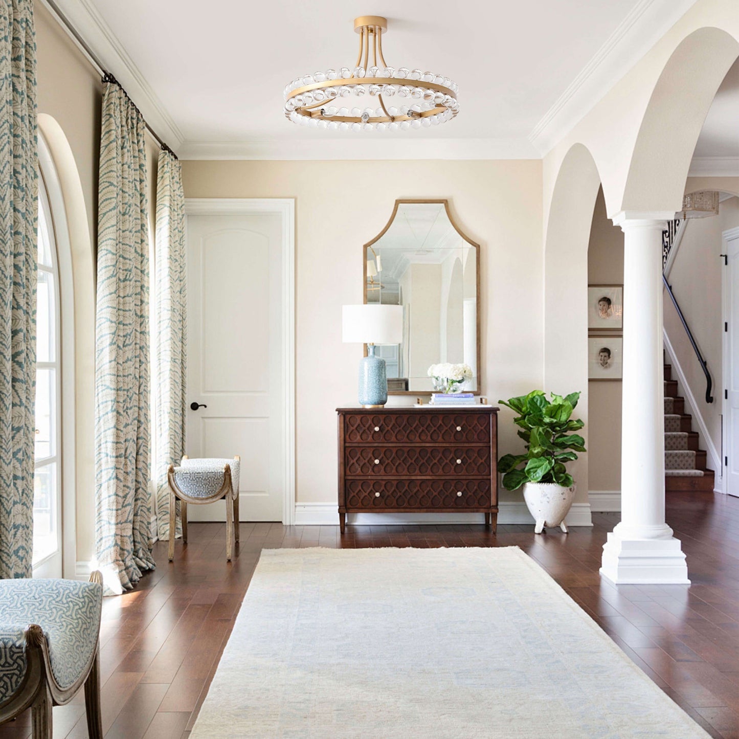 Plafonnier semi-encastré en cristal Elvira à 8 lumières, forme de roue de chariot