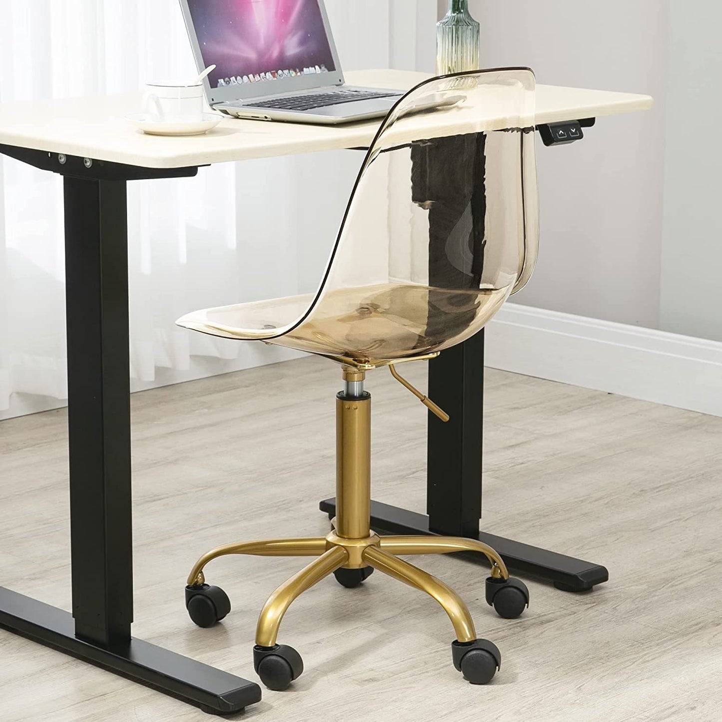 Chaise de bureau pivotante en acrylique à hauteur réglable sans accoudoirs