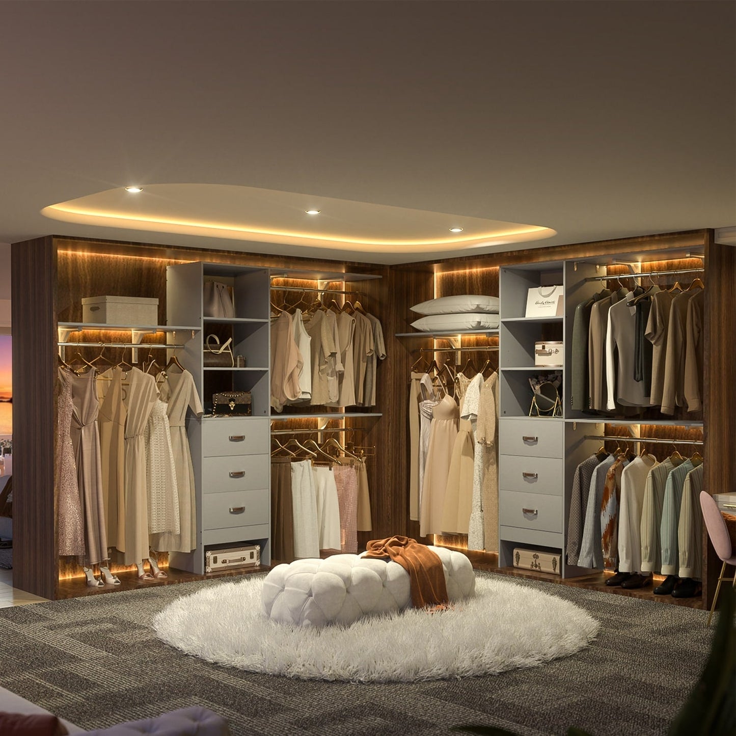 Rackcog Organiseur de placard réglable de 120 pouces avec tiroirs, système de placard avec étagères de bricolage pour placards et dressings